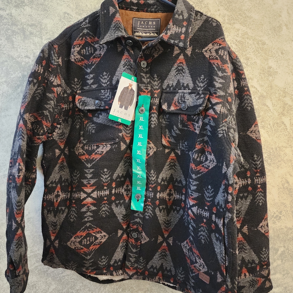 Jachs Black and Red Patterned Shirt Jacket
